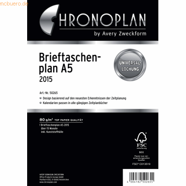 4004182088142 - Kalendereinlage 50265 Brieftaschenplan 1 Monat   1 Seite 148x21cm (A5) 2025 4004182088142 Chronoplan