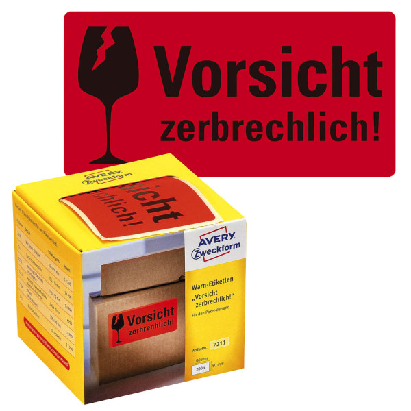 4004182172117 - AVERY® Zweckform Warnetiketten Zerbrechlich B 100 x H 50 mm rot 1 Rolle mit 200 Stück