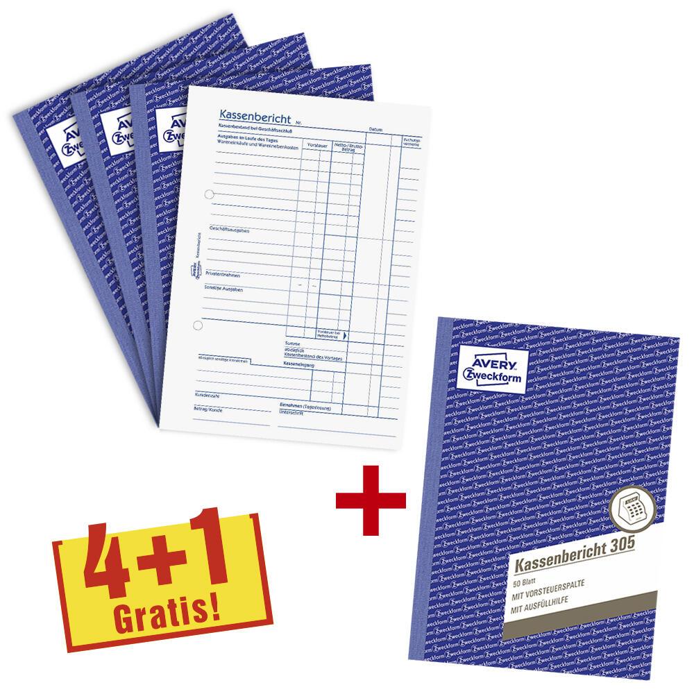4004182205587 - Avery® Zweckform Kassenbericht 305-5 A5 Hochformat mit Ausfüllhilfe ohne Durchschläge perforiert & gelocht Papier weiß 5 Bücher mit 50 Blatt 4004182205587 - Avery® Zweckform Kassenbericht 305-5 A5 Hochformat mit Ausfüllhilfe ohne Durchschläge perforiert & gelocht Papier weiß 5 Bücher mit 50 Blatt