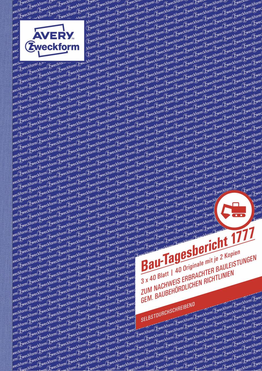 4004182207598 - AVERY Zweckform Formularbücher Bautagebuch Avery Bautagebuch 4+1 1777 A4 1777-5 DIN A4 3x 40 Seiten 4004182207598 - AVERY Zweckform Formularbücher Bautagebuch Avery Bautagebuch 4+1 1777 A4 1777-5 DIN A4 3x 40 Seiten