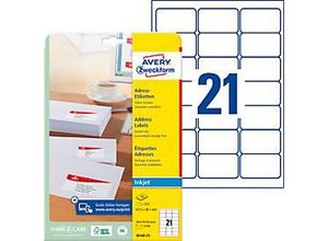 4004182235324 - Adressetiketten J8160-25 geeignet für Inkjetdrucker 635 x 381 mm 525 Stück 25 A4-Bogen 100 % FSC®-Papier weiß