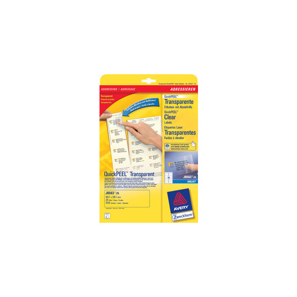 4004182235355 - Universal-Folienetiketten Adressetiketten J8563-25 transparent rechteckig 991x381mm permanent 350 Stück  4004182235355 AVERY Z