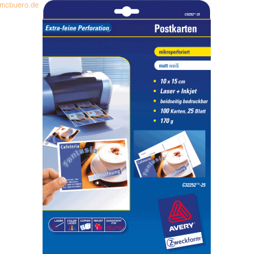 4004182242889 - Postkarte Papiere C32252-25 A4 148mm x 105mm (BxH) 170g Postkarten selbst gestalten weiß Karton FSC 4004182242889 AVERY Zweckfor 25 Bl 4004182242889 - Postkarte Papiere C32252-25 A4 148mm x 105mm (BxH) 170g Postkarten selbst gestalten weiß Karton FSC 4004182242889 AVERY Zweckfor 25 Bl