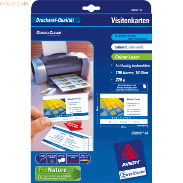 4004182243619 - AVERY Zweckform Visitenkarten VisitenkUltraweißblanko100 C32016-10 220 g m² satiniert weiß