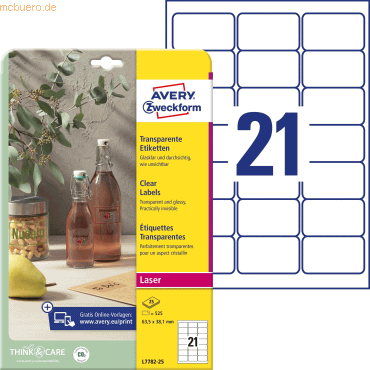 4004182252543 - L7782-25 Folien-Etiketten 635 x 381 mm Polyester-Folie Transparent 525 St Permanent haftend Laserdrucker Farblaserdrucker 4004182252543 - L7782-25 Folien-Etiketten 635 x 381 mm Polyester-Folie Transparent 525 St Permanent haftend Laserdrucker Farblaserdrucker