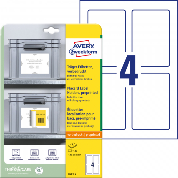 4004182334973 - 8001-5 Universaletiketten 120x80mm weißhellgra 4004182334973 AVERY ZWECKFORM 20 Stück