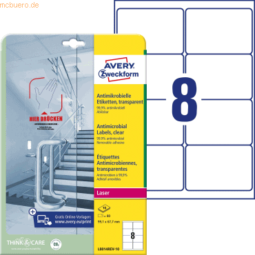 4004182379776 - L8014REV-10 Antimikrobielle Etiketten - 991 x 677 mm ablösbar transparent 4004182379776 Zweckform 80 Stück