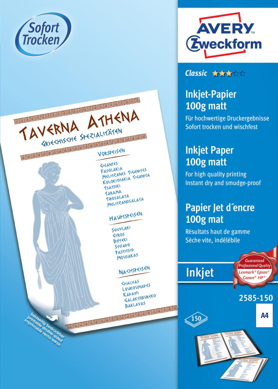 4004182410059 - AVERY Zweckform Fotopapier Classic Inkjet-Papier A4 100g DIN A4 100 g m²