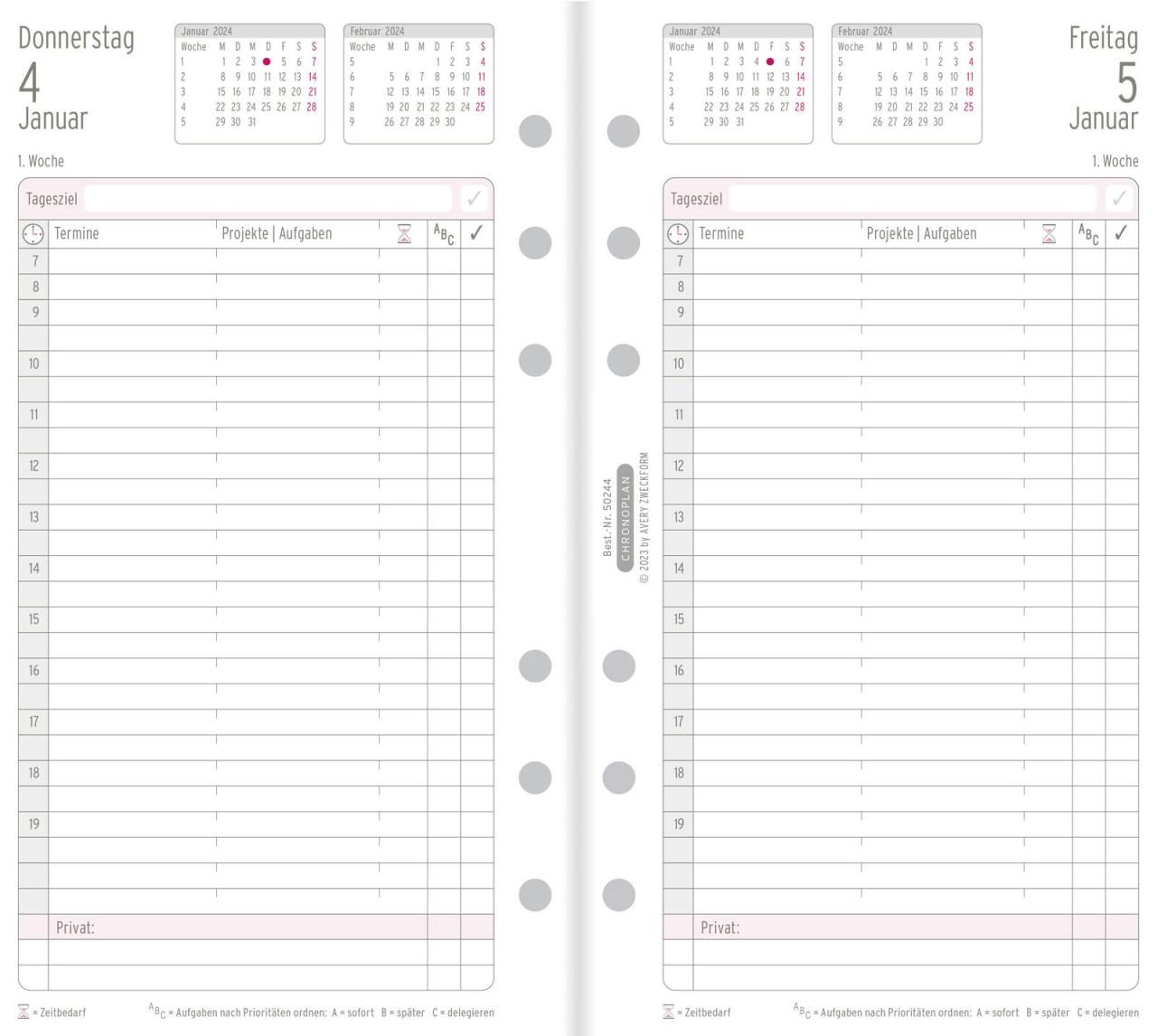 4004182502440 - CHRONOPLAN Kalendereinlage 2024 Tagesplan Midi (96 x 172 