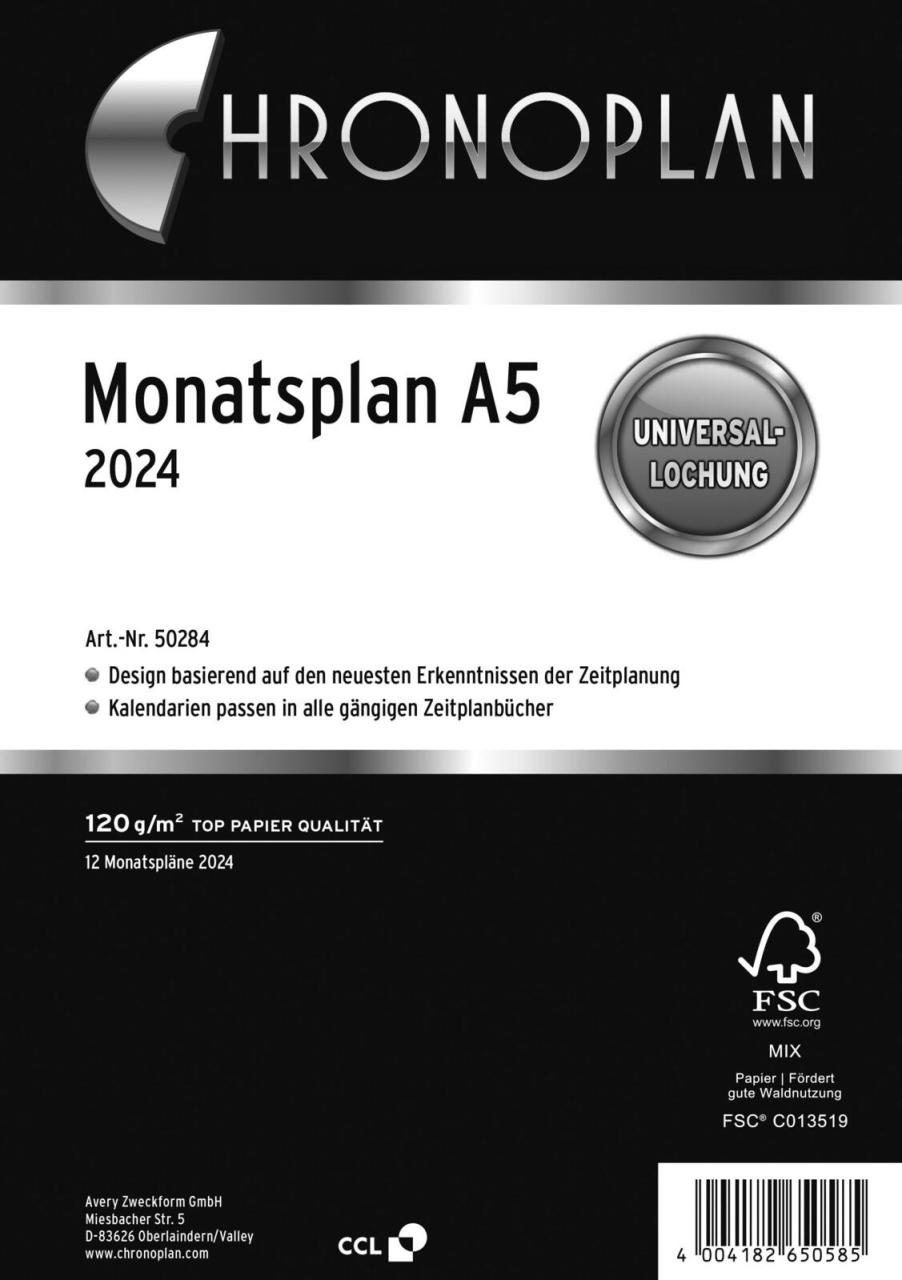 4004182502846 - CHRONOPLAN Kalendereinlage 2024 Monatsplan A5 4004182502846