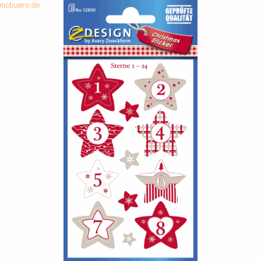 4004182528907 - Avery Zweckform ZDesign Adventskalender-Sticker Sterne