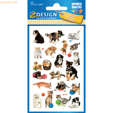 4004182534878 - 10 x Sticker 76x120mm Papier 3 Bogen Motiv Hunde und Katzen