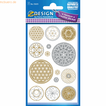 4004182556559 - 10 x Creative Deko Sticker Lebensblume gold silber 14 Stück