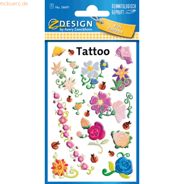 4004182566916 - 10 x Tattoos 76x120mm 1 Bogen Motiv Blumen