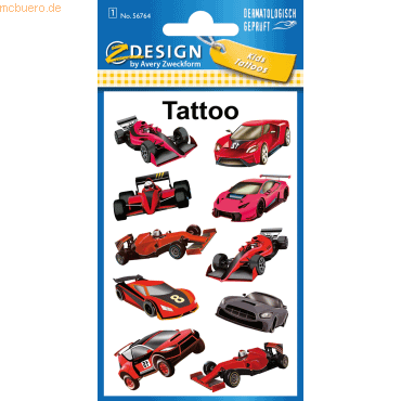 4004182567647 - 10 x Kinder Tattoos Tattoofolie Rennautos rot schwarz 10 Aufk