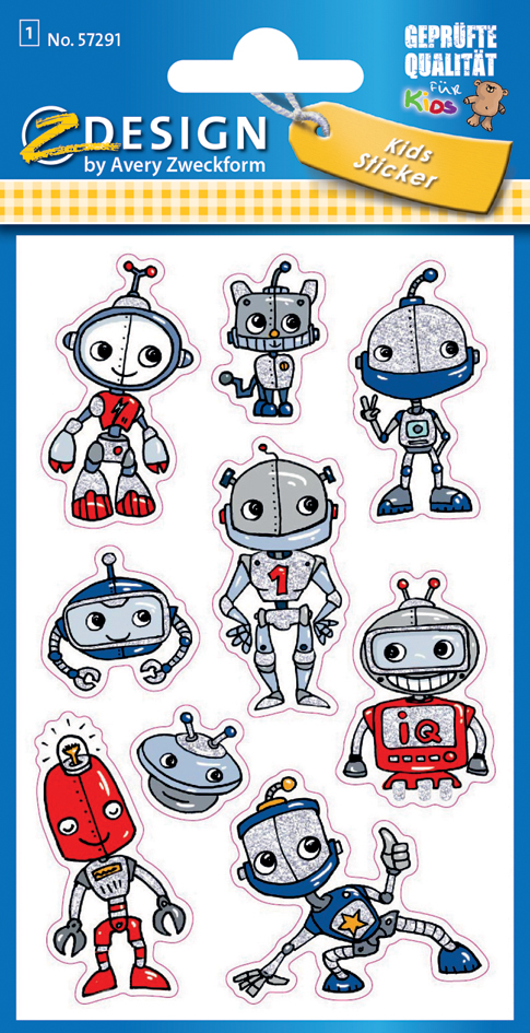 4004182572917 - 10 x Glitter Stickers Roboter 9 Motive bunt 9 Stück