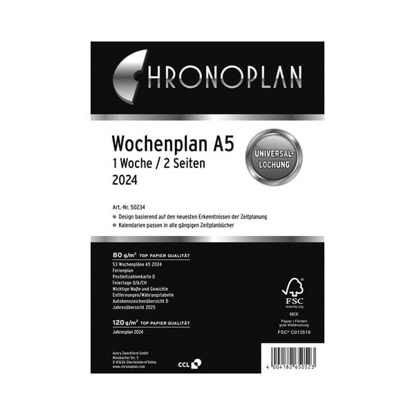 4004182650523 - Wochenplan A5 1 Woche 2 Seiten Kalendarium 2024