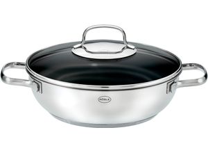 4004293134073 - Servierpfanne RÖSLE ELEGANCE ProPlex Pfannen Gr Ø 24 cm + Höhe 15 cm silberfarben (silberfarben schwarz) Servierpfannen Natürliche Quarzversiegelung ohne PTFEPFAS Induktion Ø 24 cm