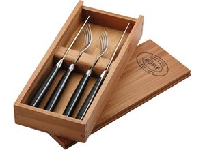 4004293251466 - Steakbesteck RÖSLE Essbesteck-Sets Gr 4 tlg grau (schwarz edelstahlfarben) Steakbesteck Essesteck-Sets Set mit 2 Steakmessern und Steakgabeln inkl praktischer Holzbox