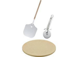 4004293254276 - Pizzastein RÖSLE Barbecue Pizza-Set Backbleche Gr B H 3250 cm x 700 cm grau (naturstein (schamott)) Pizzaschneider 3-tlg inkl Pizzaschieber und Pizza- Flammkuchenschneider