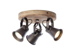 4004353354960 - BRILLIANT Lampe Seed Spotrondell 3flg schwarz stahl holz hell 3x PAR51 GU10 5W geeignet für Reflektorlampen (nicht enthalten) Köpfe schwenkbar