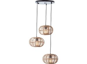 4004353413803 - Lampe Woodball Pendelleuchte 3flg schwarz matt bambus Metall Textil Holz braun 3x A60 E27 40 w - braun - Brilliant