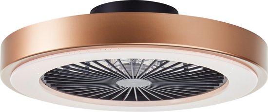 4004353435874 - Slimline - Deckenventilator - Mit Beleuchtung - LED 40W - 3000K-6500K - Dimmbar - Schwarz mit goldener Blende - Sehr leise