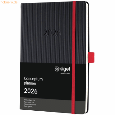 4004360773358 - Wochenkalender Conceptum 2026 C2608 A5 192 Seiten 1 Jahr 2 Seiten für je 1 Woche PEFC®-Papier Kunststoff rot-schwarz