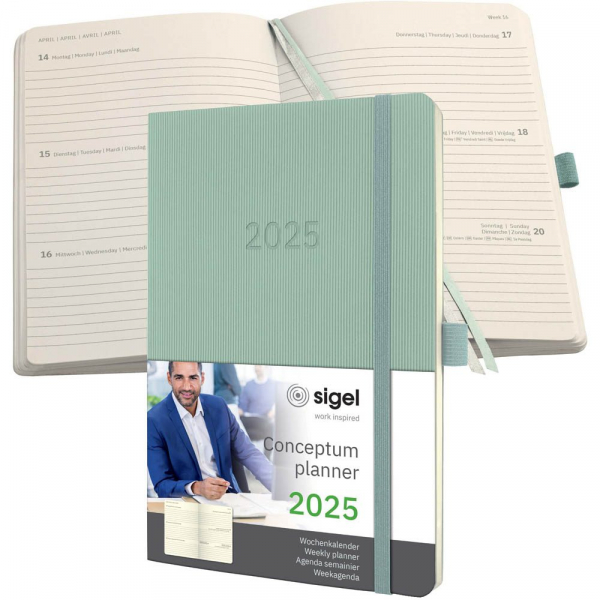 4004360779688 - Buchkalender C2538 Conceptum mintgrün 1 Woche   2 Seiten  (A5) 2025 4004360779688 Sigel