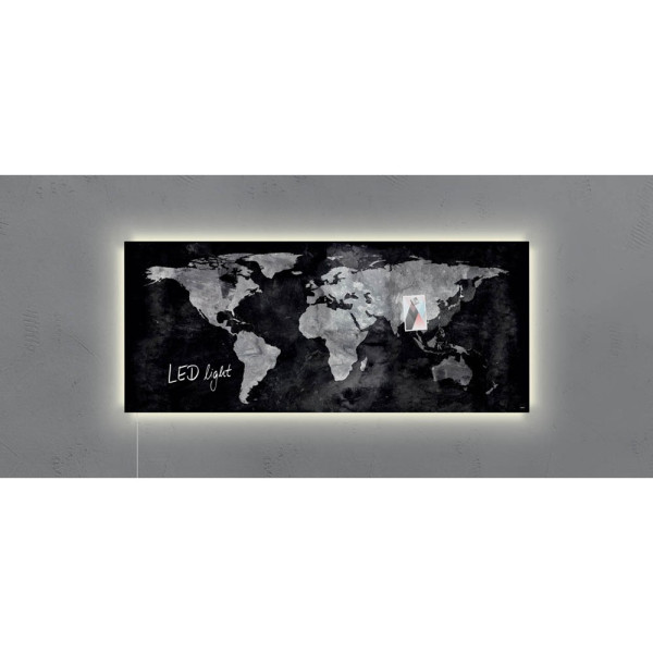 4004360825897 - Glas-Magnettafel artverum® LED light 1300 x 550 cm World-Map 4004360825897 Sigel