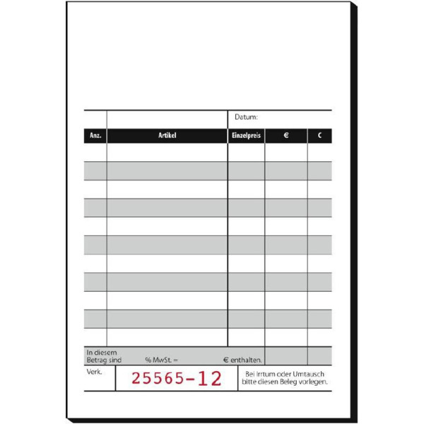 4004360840937 - SIGEL Kassenformulare Kassenblock mit Additionsblatt mit fortlaufenden Nummern Kassenblock Mit Additionsblatt KC621 10