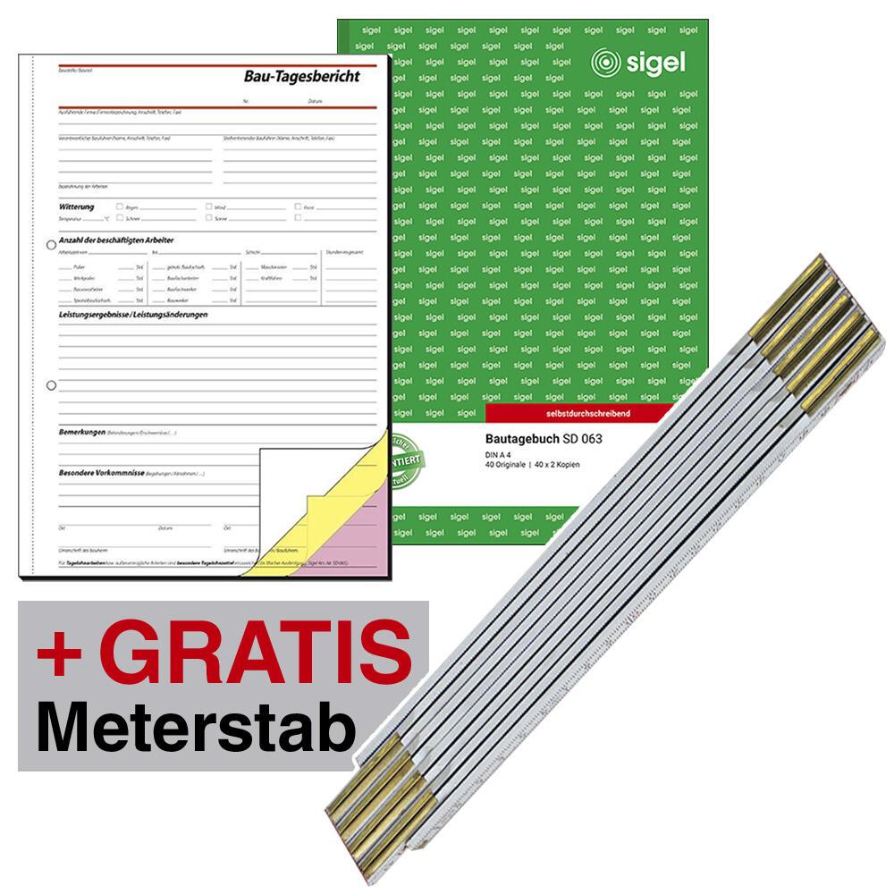 4004360894541 - SIGEL Bauformulare Bautagebuch A2xBautagebücher+1 Meterstab SY281 DIN A4 3x 40 Seiten