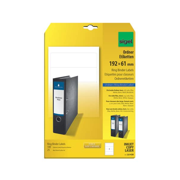 4004360907432 - Ordner-Etiketten Inkjet Laser Kopier 61x192mm VE=100 Stück (25 B 4004360907432 - Ordner-Etiketten Inkjet Laser Kopier 61x192mm VE=100 Stück (25 B