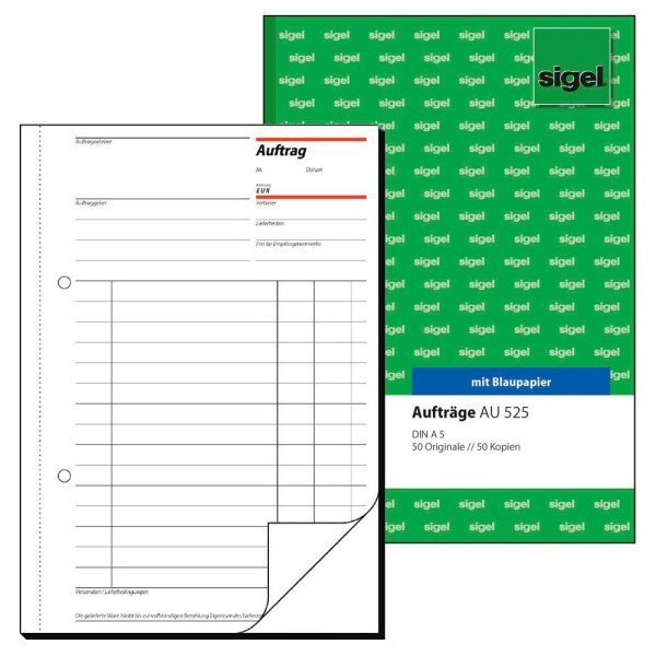 4004360910036 - Auftragsbuch AU525 DIN A5 hoch 2-fach mit Blaupapier 50 Blatt