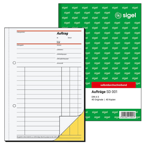 4004360910043 - - Auftragsformular din A5 56g m² selbstdurchschreibend 1 Durchschlag handschriftlich Schreibmaschine gelb 2 x 40 Bl