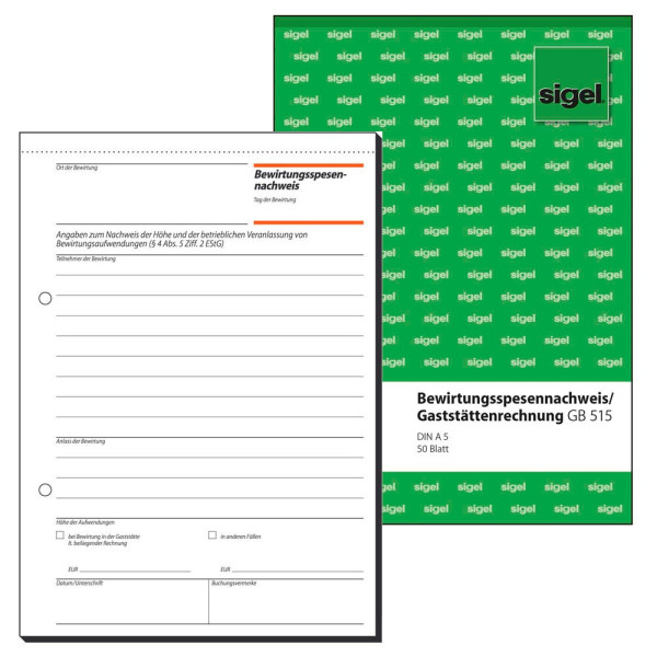 4004360910159 - SIGEL Personalformulare Bewirtungskostenbeleg Bewirtungskostenbeleg A5 GB515 DIN A5 1x 50 Seiten