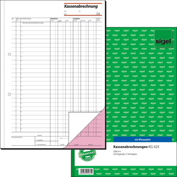 4004360910319 - Kassenabrechnung DIN A4 nicht selbstdurchschreibend 1 Durchschlag 2 x 50 Bl