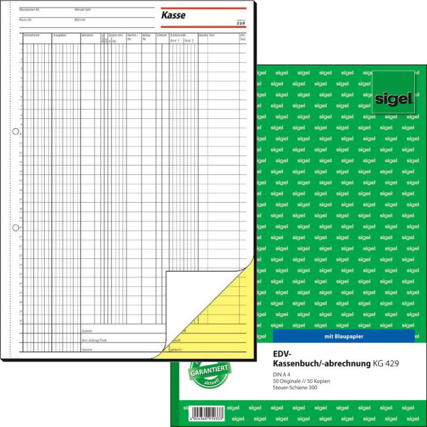 4004360910333 - SIGEL Kassenformulare Kassenbuch EDV Kassenbuch A4 KP KG429 DIN A4 2x 50 Seiten