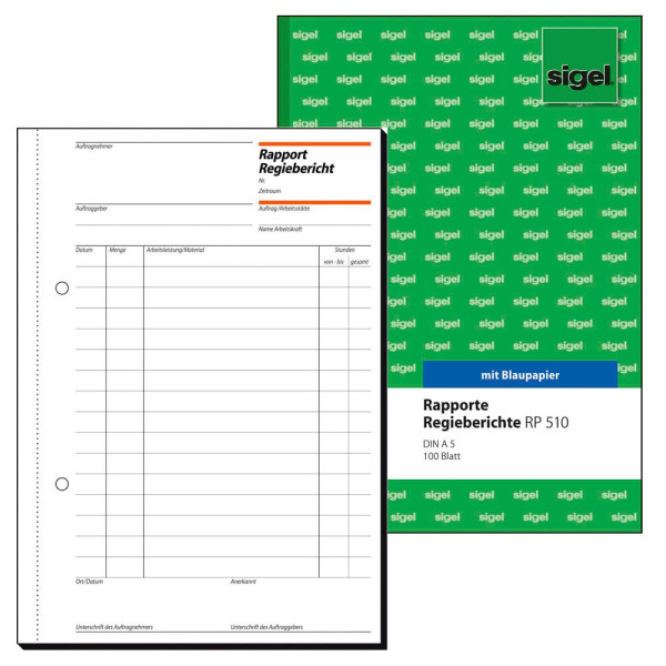 4004360910722 - sigel Rapport Regiebericht Formularbuch RP510 - 1 x 100 Blatt