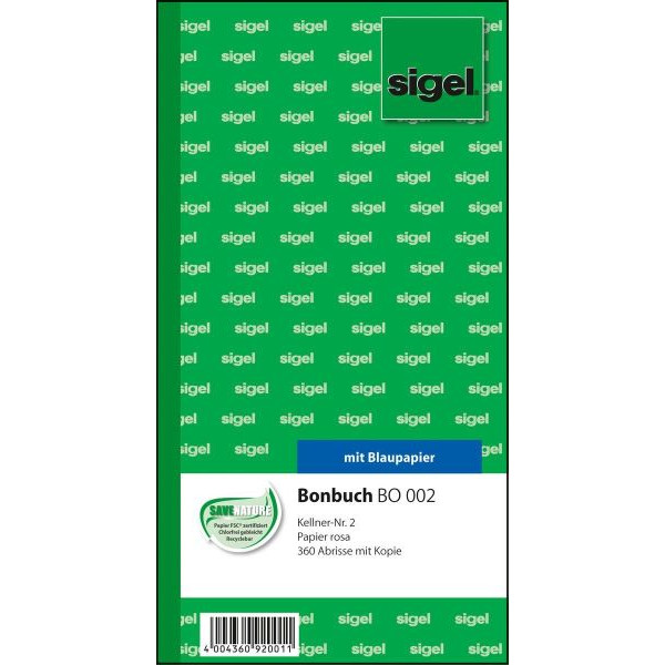 4004360920011 - 5 x Bonbuch 105x200mm 2x60 Blatt 360 Abrisse eosin weiß