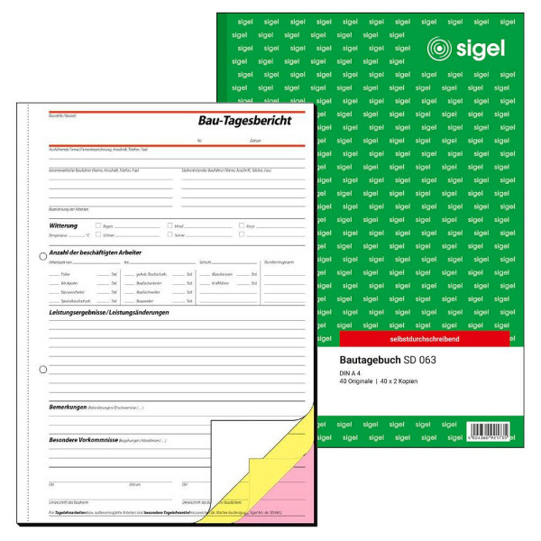 4004360921735 - AKTION SIGEL Bautagebuch Formularbücher SD063 + GRATIS Knoppers 8 St