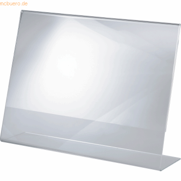 4004360981777 - Tischaufsteller schräg 30 x 21 x 63 cm (b x h x t) din A4 quer einseitig verwendbar Beschriftungsschild auswechselbar Acryl glasklar - Sigel