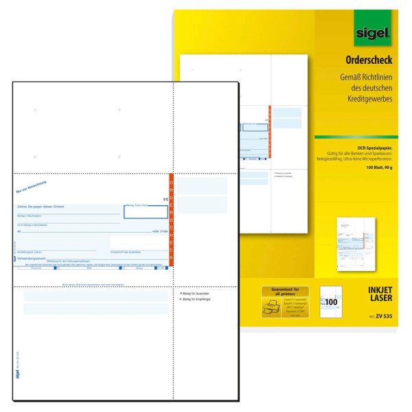 4004360996184 - SIGEL Bankformulare SEPA-Orderscheck SEPA-Orderscheck A4 ZV535 DIN A4 100 Seiten