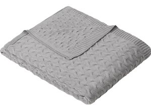 4004406344665 - Wolldecke IBENA Strickdecke Somero Wohndecken Gr B L 150 cm x 200 cm grau (hellgrau) Strickdecken Strickmuster Kuscheldecke