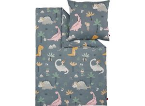 4004406358044 - Kinderbettwäsche SOLIVER Satinbettwäsche Junior Bettwäsche Gr B L 100 cm x 135 cm 1 St 1 St Mako-Satin B L 40 cm x 60 cm grau in verschiedenen Designs Tiere Safari Afrika Dino Weltall Einhorn