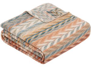 4004406374693 - Wohndecke IBENA Jacquard Decke Hurghada GOTS Wohndecken Gr B L 140 cm x 200 cm bunt (mehrfarbig) Baumwolldecken mit buntem Zick-Zack-Muster