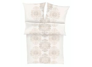 4004406384142 - Bettwäsche Orient in Gr 135x200 oder 155x220 cm Gr B L 155 cm x 220 cm (1 St) B L 80 cm x 80 cm (1 St) Feinflanell weiß (weiß natur) Bettwäsche 155x220 cm mit dezenten Ornamenten aus Baumwolle Reißverschluss