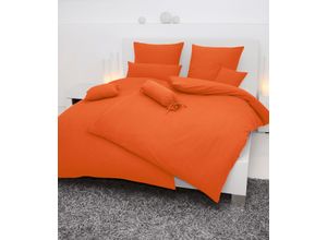 4004565300823 - Bettwäsche JANINE PIANO 0125 77 Gr B L 155 cm x 200 cm (1 St) B L 80 cm x 80 cm (1 St) Soft-Seersucker orange Seersucker-Bettwäsche mit Reißverschluss 100% Baumwolle uni Bettwäsche toller Struktur