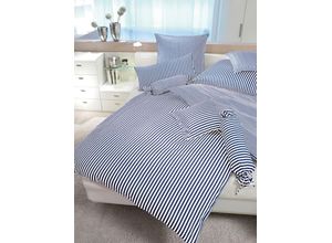 4004565390824 - Wendebettwäsche JANINE modernclassic 3912 100% Baumwolle Bettwäsche Gr B L 155 cm x 220 cm (1 St) B L 80 cm x 80 cm (1 St) Mako-Satin blau (marine) Bettwäsche 155x220 cm mit Reißverschluss Streifen Design