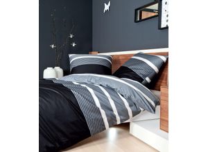 4004565608141 - Bettwäsche JANINE J D 8468 Gr B L 135 cm x 200 cm (1 St) B L 80 cm x 80 cm (1 St) Mako-Satin grau (grau schwarz) Bettwäsche 135x200 cm im Streifen-Design in verschiedenen Qualitäten